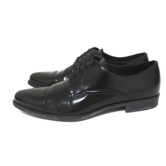 Prada Cap Toe Oxfords Black Spazzolato Leather Size 7.5 Lace-Up Loafers - Picture 5 of 10